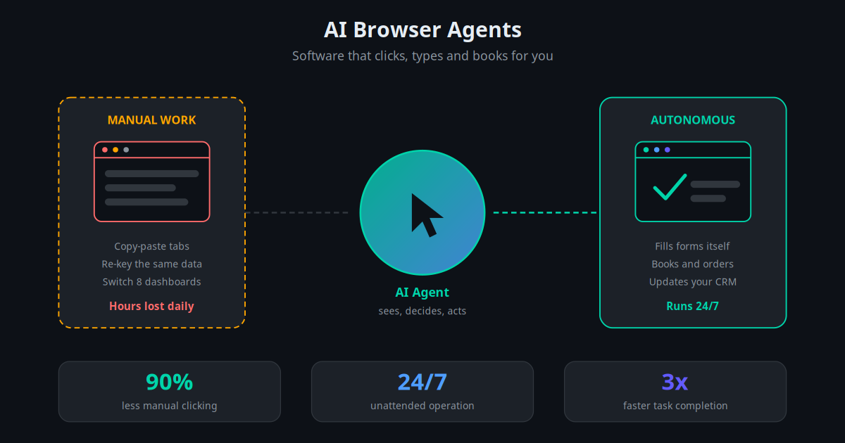 AI browser agents: AI that clicks, types and books inside real software for small businesses in 2026