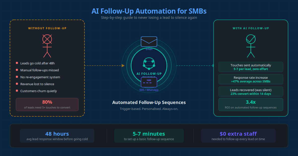 AI follow-up automation for small business — automated lead follow-up sequences via email, SMS and WhatsApp