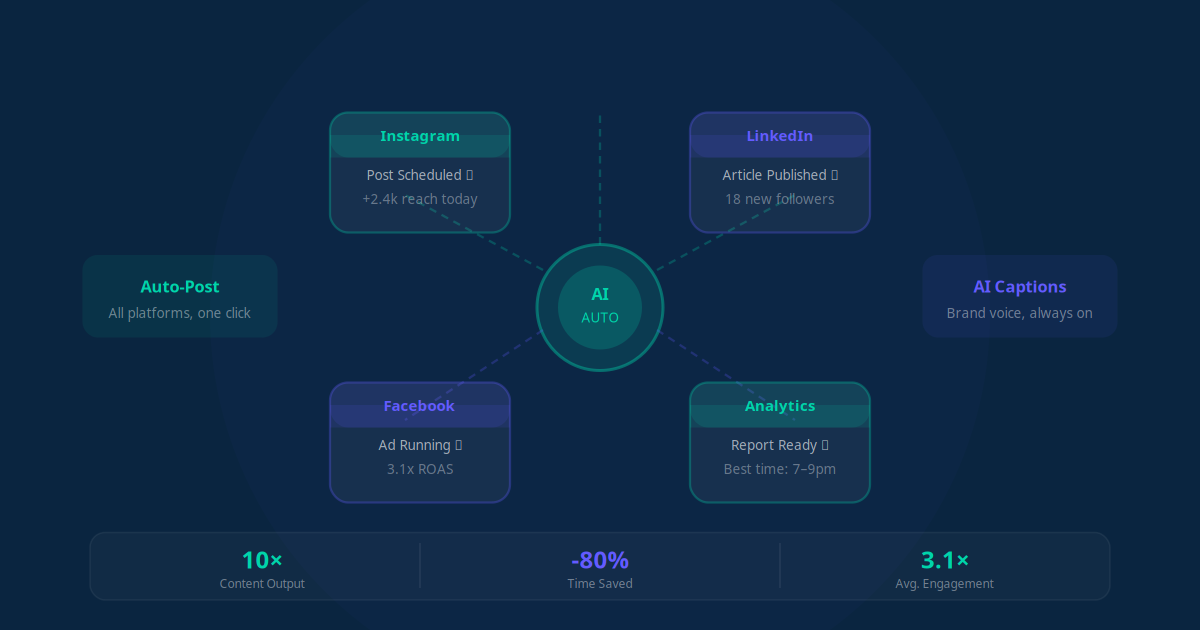 AI social media automation — schedule posts, generate captions and track performance automatically